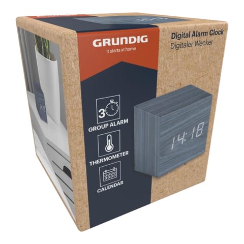 ⁨Grundig - Cyfrowy budzik LED z termometrem i kalendarzem (niebieski)⁩ w sklepie Wasserman.eu