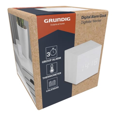 ⁨Grundig - Cyfrowy budzik LED z termometrem i kalendarzem (biały)⁩ w sklepie Wasserman.eu