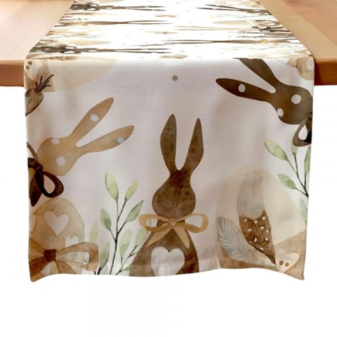 ⁨Lniany bieżnik na stół wielkanocny, KRÓLIKI WIELKANOCNE 180 x 33cm BZK12⁩ w sklepie Wasserman.eu