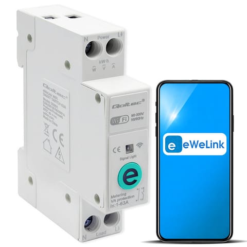 ⁨WiFi DIN rail relay with electricity meter 63A⁩ at Wasserman.eu