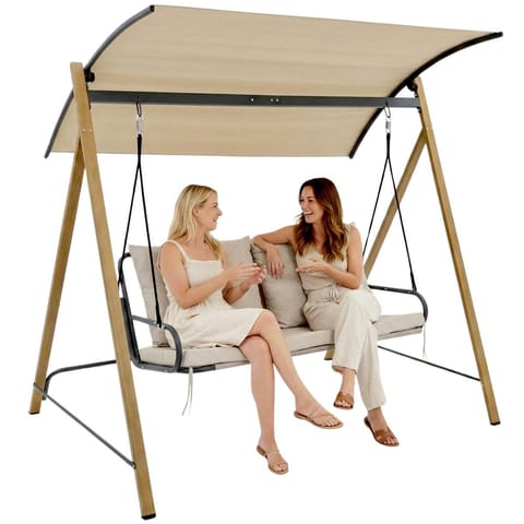 ⁨HUŚTAWKA OGRODOWO BALKONOWA 2 OSOBOWA 194x136x173CM PIASKOWA⁩ w sklepie Wasserman.eu