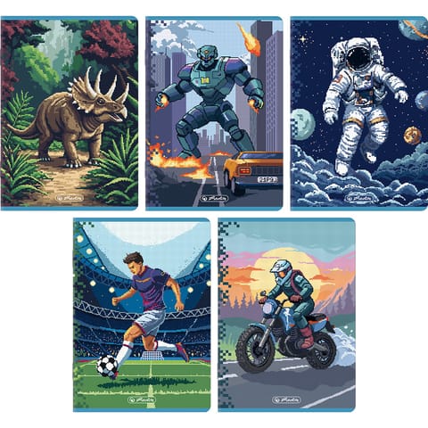 ⁨Zeszyt A5 32k linia podwójna kolorowa PIXEL FUN chłopięcy 400207520 HERLITZ⁩ w sklepie Wasserman.eu