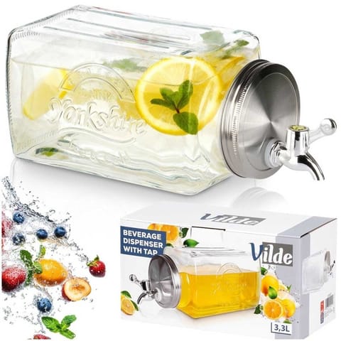 ⁨SŁÓJ SZKLANY 3,3l DO NAPOJÓW Z KRANIKIEM PŁASKI DO LODÓWKI 139837⁩ w sklepie Wasserman.eu