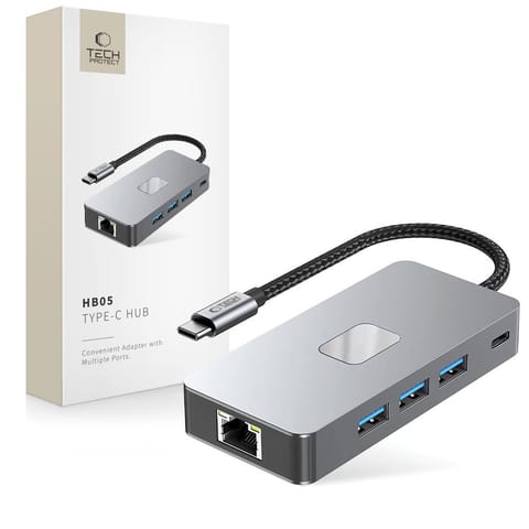 ⁨HUB adapter 9w1 USB-C USB-A HDMI SD TF RJ45 4K 60Hz - szary⁩ w sklepie Wasserman.eu