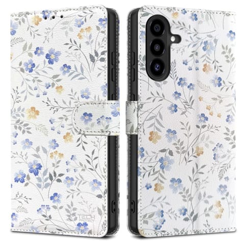 ⁨Etui zamykane z ekoskóry na Samsung Galaxy A26 5G / A17 4G / 5G Wallet - stokrotki z liśćmi⁩ w sklepie Wasserman.eu