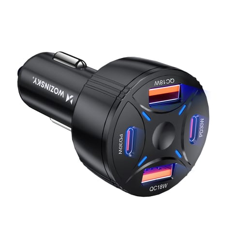 ⁨Ładowarka samochodowa 2xUSB-C 2xUSB-A 60W - czarna⁩ w sklepie Wasserman.eu