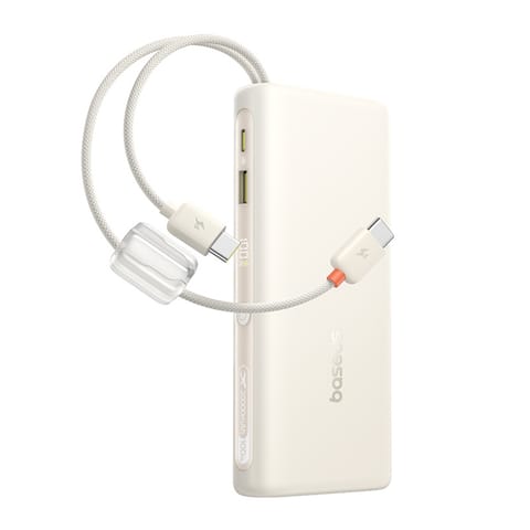 ⁨Powerbank 20000mAh 100W z wyświetlaczem dwoma kablami USB-C - beżowy⁩ w sklepie Wasserman.eu