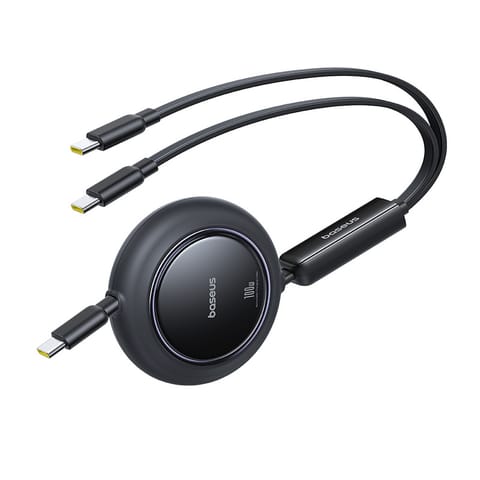 ⁨Kabel przewód zwijany 2w1 USB-C 100W 1.2m - czarny⁩ w sklepie Wasserman.eu