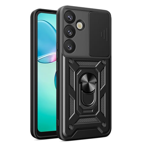 ⁨Etui pancerne z osłoną aparatu ringiem podstawką do Samsung Galaxy S25+ Hybrid Armor Camshield - czarny⁩ w sklepie Wasserman.eu