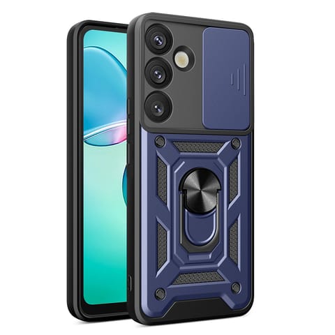 ⁨Etui pancerne z osłoną aparatu ringiem podstawką do Samsung Galaxy S25+ Hybrid Armor Camshield - niebieski⁩ w sklepie Wasserman.eu