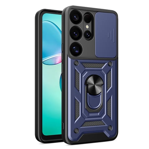 ⁨Etui pancerne z osłoną aparatu ringiem podstawką do Samsung Galaxy S25 Ultra Hybrid Armor Camshield - niebieski⁩ w sklepie Wasserman.eu