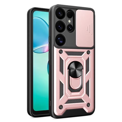 ⁨Etui pancerne z osłoną aparatu ringiem podstawką do Samsung Galaxy S25 Ultra Hybrid Armor Camshield - różowy⁩ w sklepie Wasserman.eu