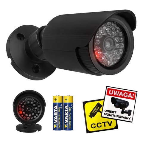 ⁨Atrapa kamery tubowej, diody IR LED, czarna, zasilanie 2xAA, ABS, IR1800 B + baterie⁩ w sklepie Wasserman.eu