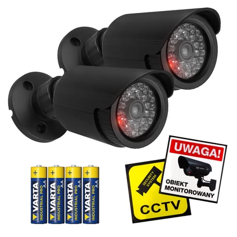 ⁨Zestaw dwóch atrap kamer tubowych, diody IR LED, czarna, zasilanie 2xAA, ABS, IR1800 BT + baterie⁩ w sklepie Wasserman.eu