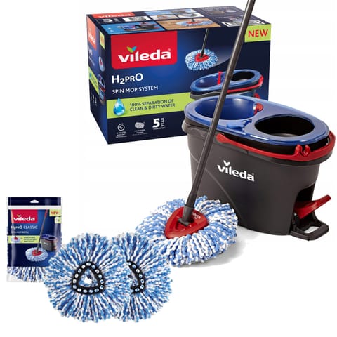 ⁨Mop obrotowy Vileda, Dwie komory - czysta i brudna woda, System odwirowujący, Składany drążek, Łatwe mycie narożników, Turbo H2p⁩ w sklepie Wasserman.eu