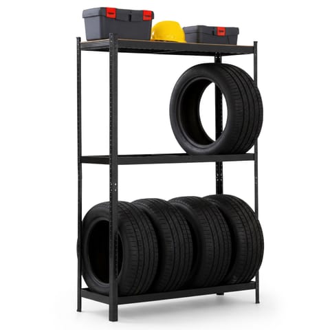 ⁨Regał na opony metalowy garażowy 120 cm 3 półki 120x40x180 Czarny⁩ w sklepie Wasserman.eu