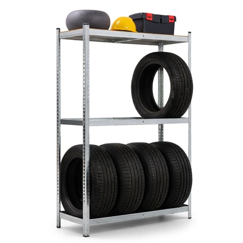 ⁨Regał na opony metalowy garażowy 120 cm 3 półki 120x40x180 Galwanizowany Srebrny⁩ w sklepie Wasserman.eu