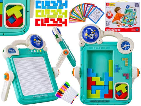 ⁨Wielofunkcyjna Dwustronna Tablica 2w1 Zmazywalna Klocki Układanka Edukacyjna NIEBIESKA⁩ w sklepie Wasserman.eu