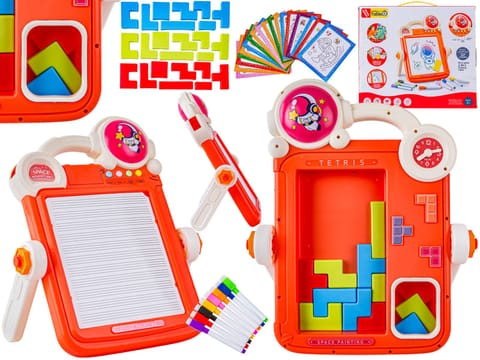 ⁨Wielofunkcyjna Dwustronna Tablica 2w1 Zmazywalna Klocki Układanka Edukacyjna CZERWONA⁩ w sklepie Wasserman.eu