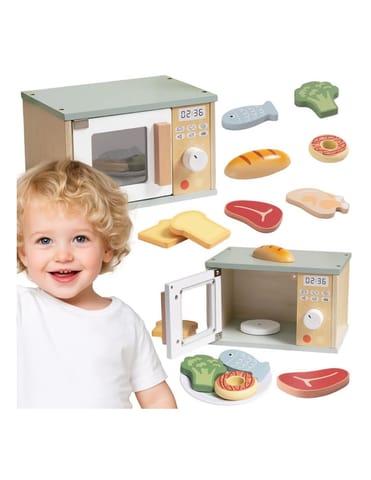 ⁨TOOKY TOY Drewniana Kuchenka Mikrofalowa Zestaw Produktów Spożywczych⁩ w sklepie Wasserman.eu