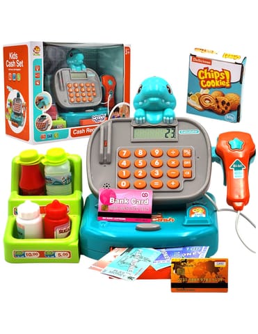 ⁨WOOPIE Kasa Sklepowa z Półką DINO Niebieski⁩ w sklepie Wasserman.eu