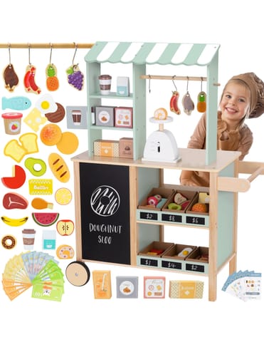 ⁨WOOPIE GREEN Duży Wielofunkcyjny Sklepik 5w1 Stragan Supermarket Restauracja Kawiarnia Kuchnia 73 el⁩ w sklepie Wasserman.eu