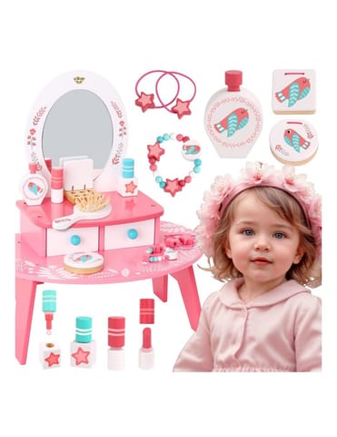 ⁨TOOKY TOY Różowa Toaletka Drewniana Do Makijażu z Lustrem⁩ w sklepie Wasserman.eu