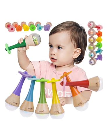 ⁨CLASSIC WORLD Grzechotka 2w1 Drewniany Instrument Tęczowy Marakas 1 szt.⁩ w sklepie Wasserman.eu