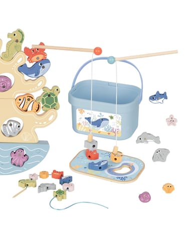 ⁨TOOKY TOY Drewniany Zestaw Morskich Zabawek Wieża Balansująca Łowienie Ryb Figurki 23 Elementy⁩ w sklepie Wasserman.eu