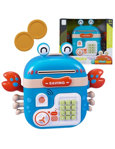 ⁨WOOPIE Elektroniczna Skarbonka Sejf Bankomat na Pin Kod Dostępu Krab Plecak Niebieski⁩ w sklepie Wasserman.eu