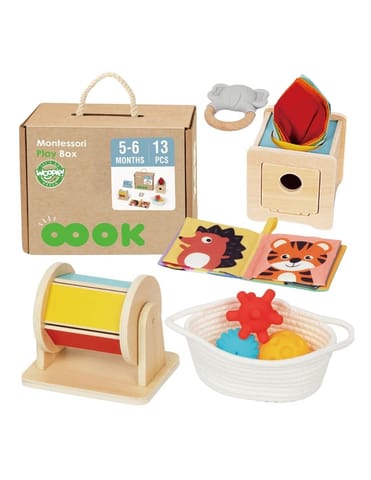 ⁨WOOPIE GREEN Box Pudełko XXL Montessori Edukacyjne 6w1 Sensoryczne 5-6 Miesięcy 13el. FSC⁩ w sklepie Wasserman.eu