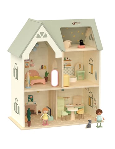 ⁨CLASSIC WORLD Wielki Drewniany Domek Przytulny Zakątek dla Lalek z Mebelkami 31el.⁩ w sklepie Wasserman.eu