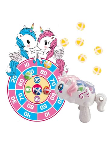 ⁨WOOPIE Gra Zręcznościowa w Rzutki na Rzepy Zestaw 2w1 Tarcza Wyrzutnia Jednorożec⁩ w sklepie Wasserman.eu