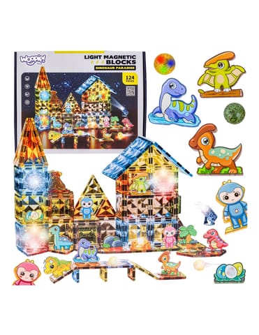 ⁨WOOPIE Klocki Magnetyczne Konstrukcyjne Świecące 3D Park Dinozaurów 124el.⁩ w sklepie Wasserman.eu