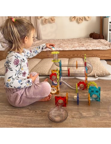 ⁨WOOPIE Klocki Magnetyczne Konstrukcyjne 3D Zestaw Edukacyjny Tor Kulkowy Kulodrom 113 el.⁩ w sklepie Wasserman.eu