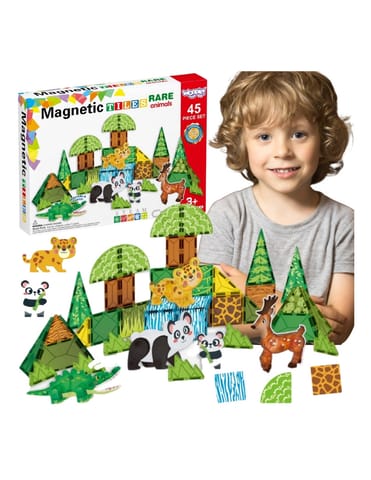 ⁨WOOPIE Klocki Magnetyczne Konstrukcyjne 3D Zestaw Edukacyjny Rzadkie Zwierzęta 45el.⁩ w sklepie Wasserman.eu