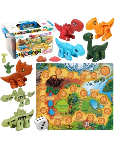 ⁨WOOPIE Zestaw Konstrukcyjny 2w1 Gra Planszowa Dinozaury + Kostka 46 el.⁩ w sklepie Wasserman.eu