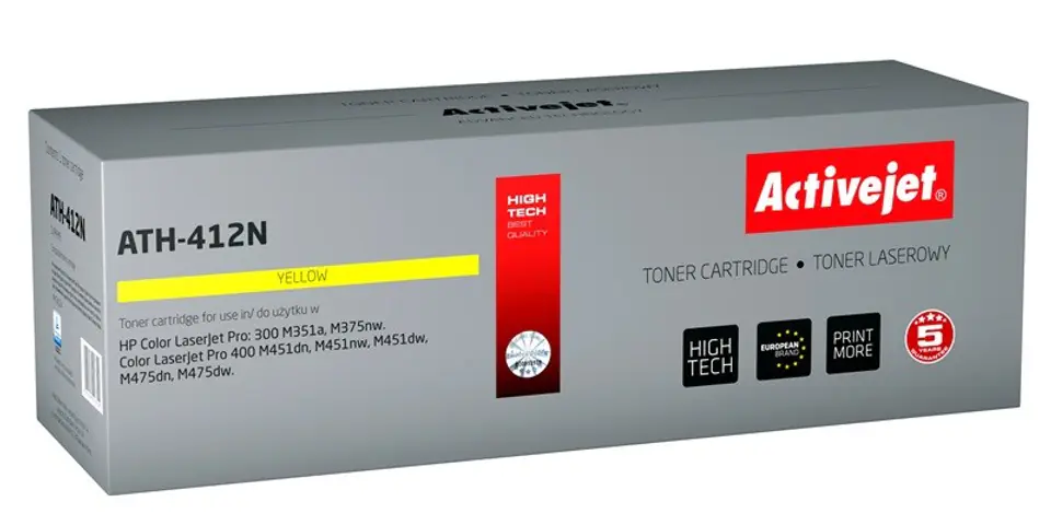 ⁨Activejet ATH-412N Toner (replacement for HP 305A CE412A; Supreme; 2600 pages; yellow)⁩ at Wasserman.eu