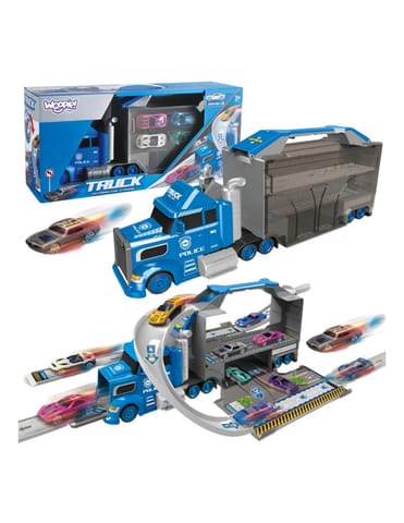 ⁨WOOPIE Ciężarówka Policyjna 2w1Transporter Tor Samochodowy⁩ w sklepie Wasserman.eu