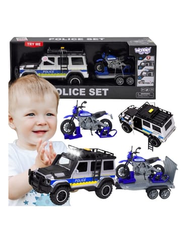 ⁨WOOPIE Zestaw Samochód Terenowy Policyjny z Przyczepą na Motocykl⁩ w sklepie Wasserman.eu