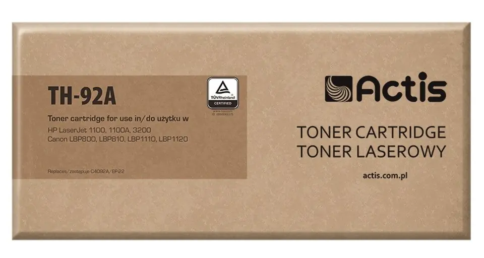 ⁨Actis TH-92A Toner (zamiennik HP 92A C4092A, Canon EP-22; Standard; 2500 stron; czarny)⁩ w sklepie Wasserman.eu