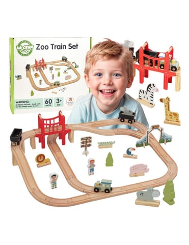 ⁨WOOPIE GREEN Drewniana Kolejka ZOO Zestaw XL Pociąg na Magnes Tor 60 el. FSC⁩ w sklepie Wasserman.eu