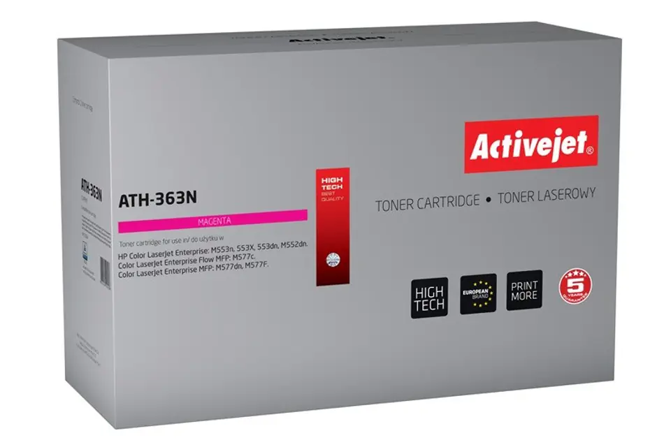 ⁨Activejet ATH-363N Toner (zamiennik HP 508A CF363A; Supreme; 5000 stron; czerwony)⁩ w sklepie Wasserman.eu