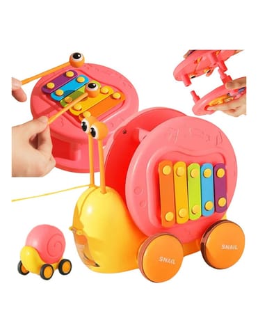 ⁨WOOPIE Ślimak do Ciągnięcia 4w1 Cymbałki Zębatki Sensoryczne Wyrzutnia + Małe Autko⁩ w sklepie Wasserman.eu