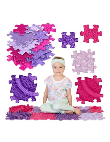 ⁨WOOPIE Mata Sensoryczna Ortopedyczna Puzzle 11 el. - Kolor Różowy/Fioletowy⁩ w sklepie Wasserman.eu