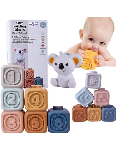 ⁨WOOPIE BABY Zestaw Edukacyjna Piramdka Klocki Sensoryczne 2w1 Gryzak Cyferki⁩ w sklepie Wasserman.eu