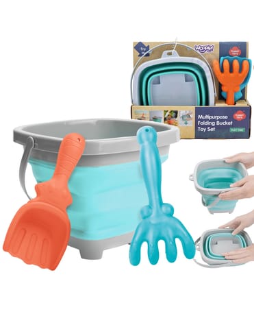 ⁨WOOPIE Zestaw Wiaderko Składane z Grabkami Łopatką Niebieskie⁩ w sklepie Wasserman.eu