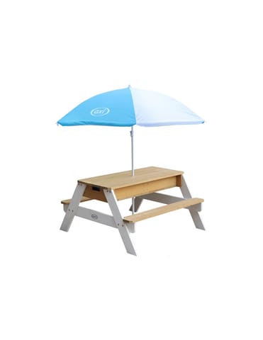 ⁨AXI Stół Piknikowy Nick z Ławką i Parasolem oraz Pojemnikami na Wodę/Piasek⁩ w sklepie Wasserman.eu