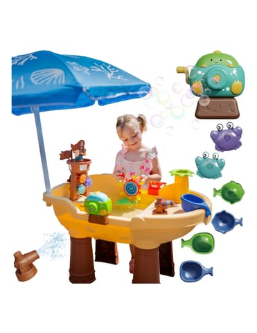 ⁨WOOPIE Stolik Wodny 2w1 Piaskownica Statek Piracki z Parasolem XL z Maszyna do Robienia Baniek Mydlanych⁩ w sklepie Wasserman.eu