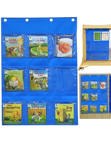 ⁨MASTERKIDZ Materiałowy Arkusz Do Wieszania Z Kieszonkami Na Książki i Obrazki Niebieski⁩ w sklepie Wasserman.eu